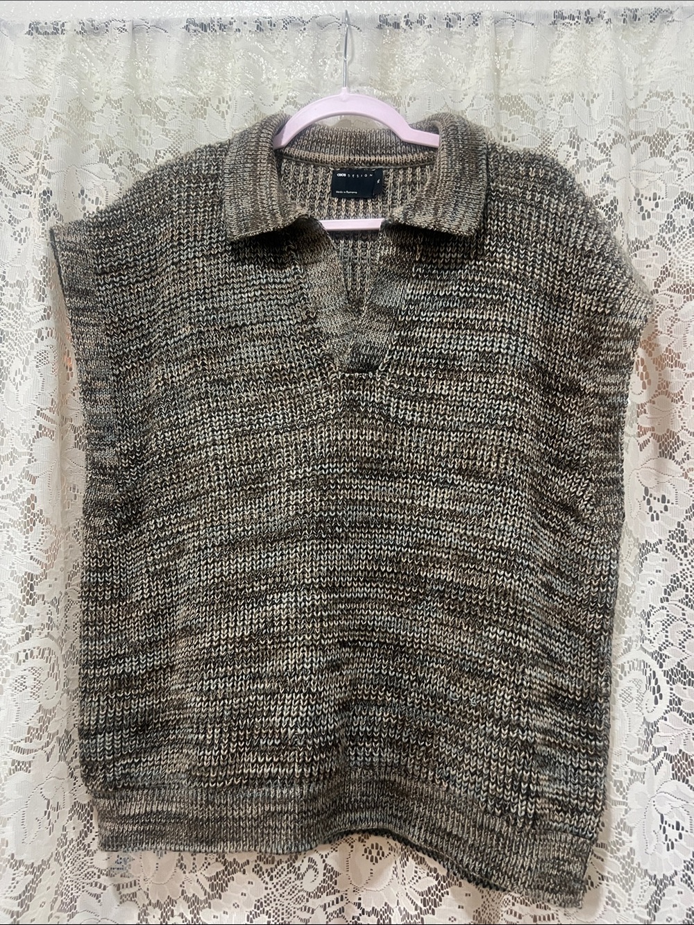 ASOS Men's Short Sleeve Knit Polo Vest in Marled Brown & Black